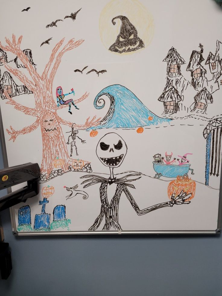 a drawing of jack skellingy on a white board