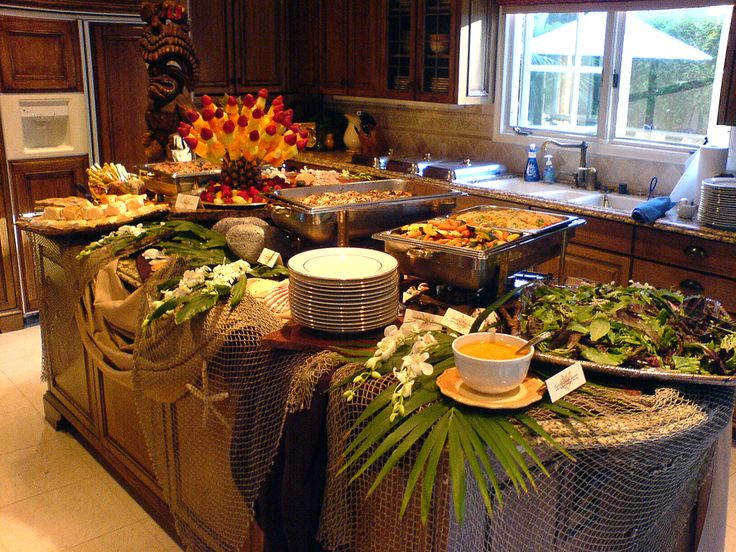 the buffet is prepared and ready for guests to enjoy their meal at this time of day