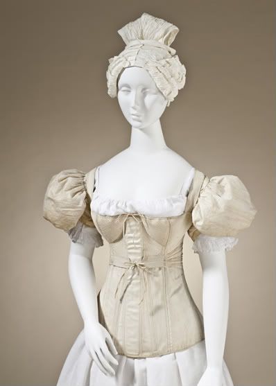 1830 corset, LA County Museum of Art 1830s Fashion, 1800s Fashion, Regency Fashion, Historical Dresses, Women Sleeve, Vintage Lingerie, Women Corset, Romantic Style, Historical Clothing