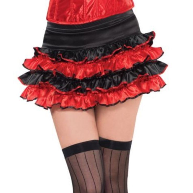 Welcome For Sale Is New In Package~Package Is A Little Distressed Black Red Ruffled Skirt One Size Fits Most Adult/Juniors Enjoy C2 Halloween Party Petticoat With Ruffles, Halloween Ruffled Petticoat For Party, Gothic Mini Skirt For Halloween Party, Halloween Costume Petticoat With Ruffles, Gothic Mini Skirt For Halloween Costume Party, Can-can Skirt For Costume Party, Halloween Costume Party Ruffled Skirt, Tiered Skirt For Halloween Cosplay, Halloween Cosplay Tiered Skirt