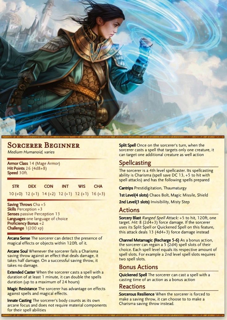 Dnd Sorcerer, Dnd 5, Dnd Stats, Dungeon Master's Guide, Dnd Classes, Dungeons And Dragons Classes, Dnd Dragons, Dnd 5e Homebrew, D D Monsters