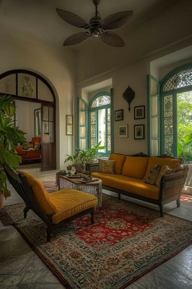 a living room filled with furniture and lots of windows