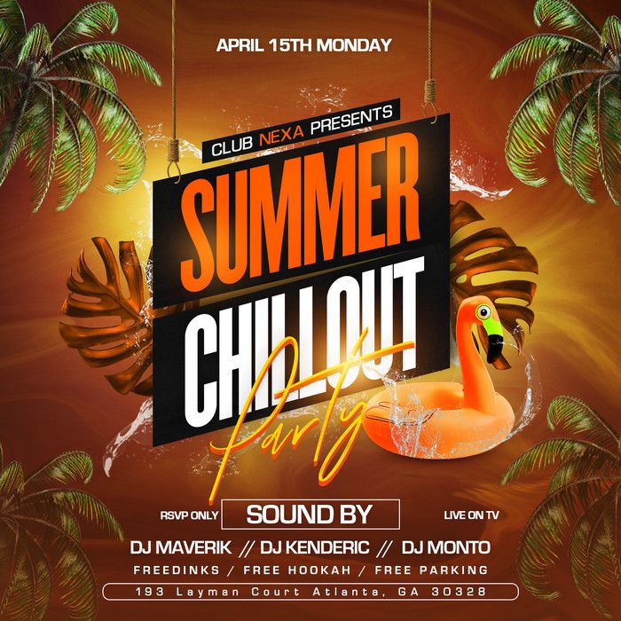 the flyer for club nea presents'summer chill out party, featuring an image of a