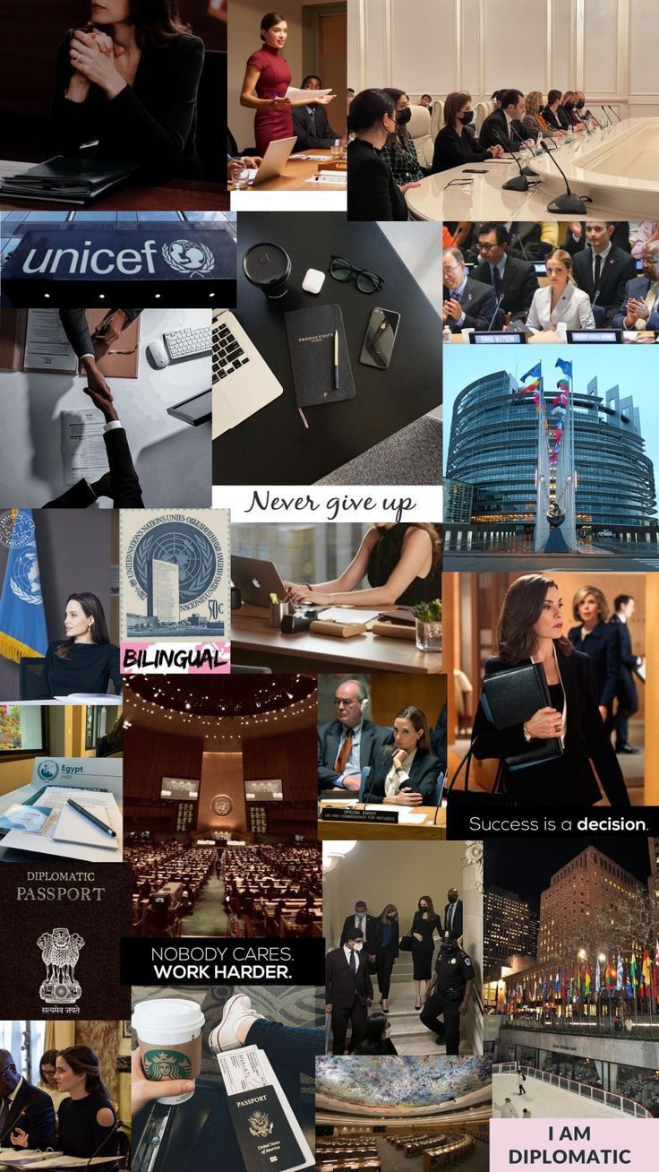 a collage of photos with people and business related items in the middle one has a cell phone on it