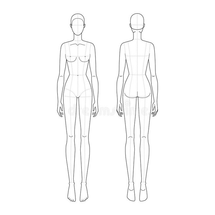 a female mannequin is shown in the front and back view, with measurements for each