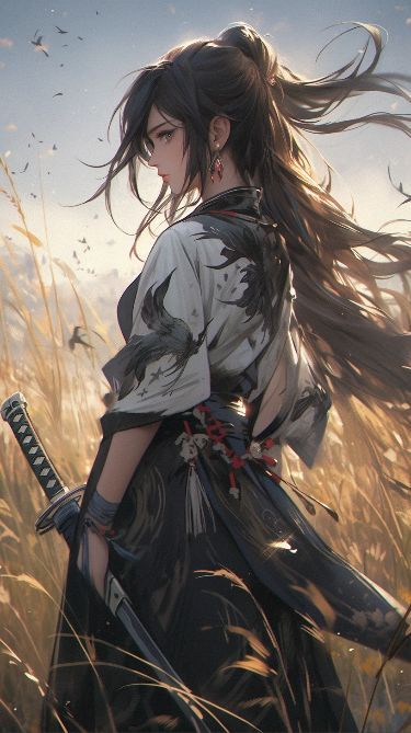 Samurai Maiden Art Ideas Anime, Female Samurai Art, Hijab Anime, Woman Picture, Cartoon Pic, Woman Cartoon, Female Samurai, Female Artwork, Samurai Anime