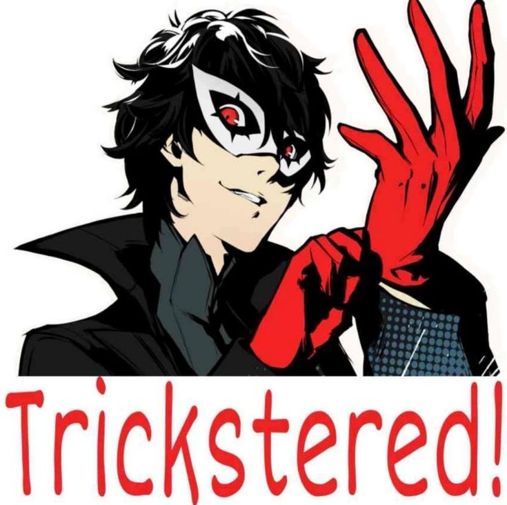 a cartoon character holding up two hands with the words trickstered on it