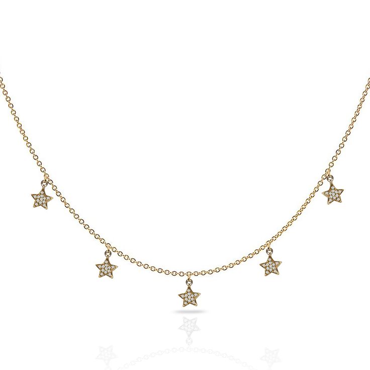 Diamond celestial charm star necklace in 14k gold statement Charming celestial charm necklace featuring five pave set diamond stars with a 16" and a 2" extension chain Ideal for layering statement Diamond Information: 40 diamonds .15 cts statement Gold: White, yellow and rose gold In Stock: one in 14k yellow gold Celestial Dangle Necklace With Star Charm, Diamond Star Charm Necklace In Celestial Style, Celestial Diamond Necklace With Star Charm, Celestial Diamond Star Charm Necklace, Celestial Diamond Jewelry With Star Charm, Fine Jewelry Yellow Gold Diamond Necklace With Star Charm, Yellow Gold Diamond Necklace With Star Charm, Celestial Diamond Star Of David Jewelry, Diamond Star