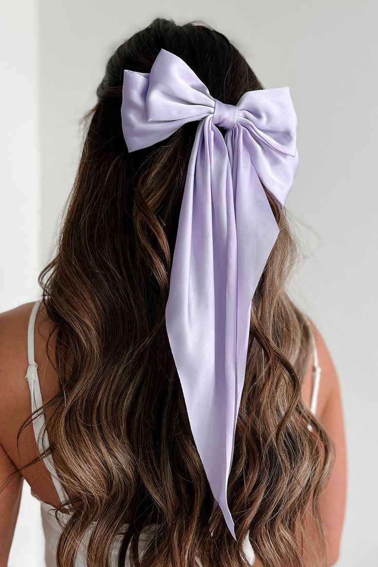 Color: Lilac Satin Material Bow Detail Barrette Clip 14" Length Launched: 4/3/24 Light Purple Hoco Dress, Lavender Accessories, Lilac Outfits, Kawaii Hair Accessories, Purple Hair Bows, Cornrows Braids For Black Women, Kawaii Hair, Fav Products, Guts Tour