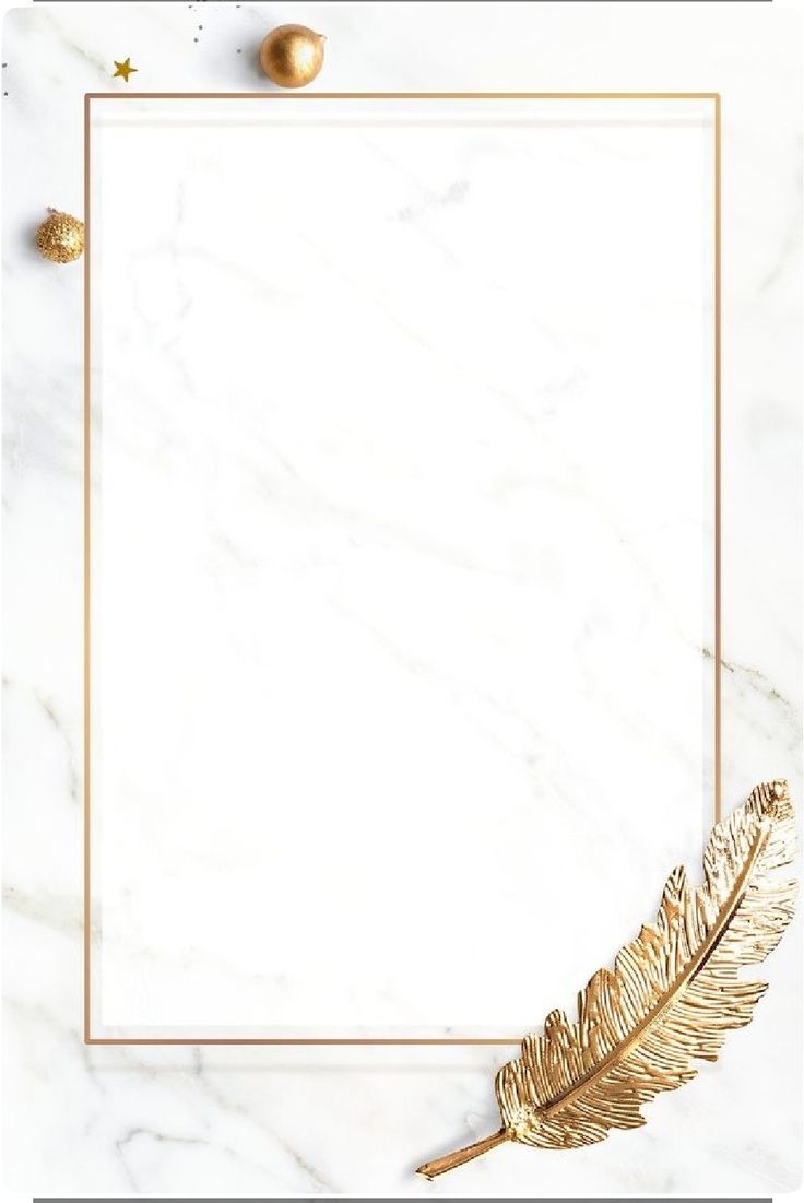 a white marble background with gold accents and a golden feather on the left side of the frame