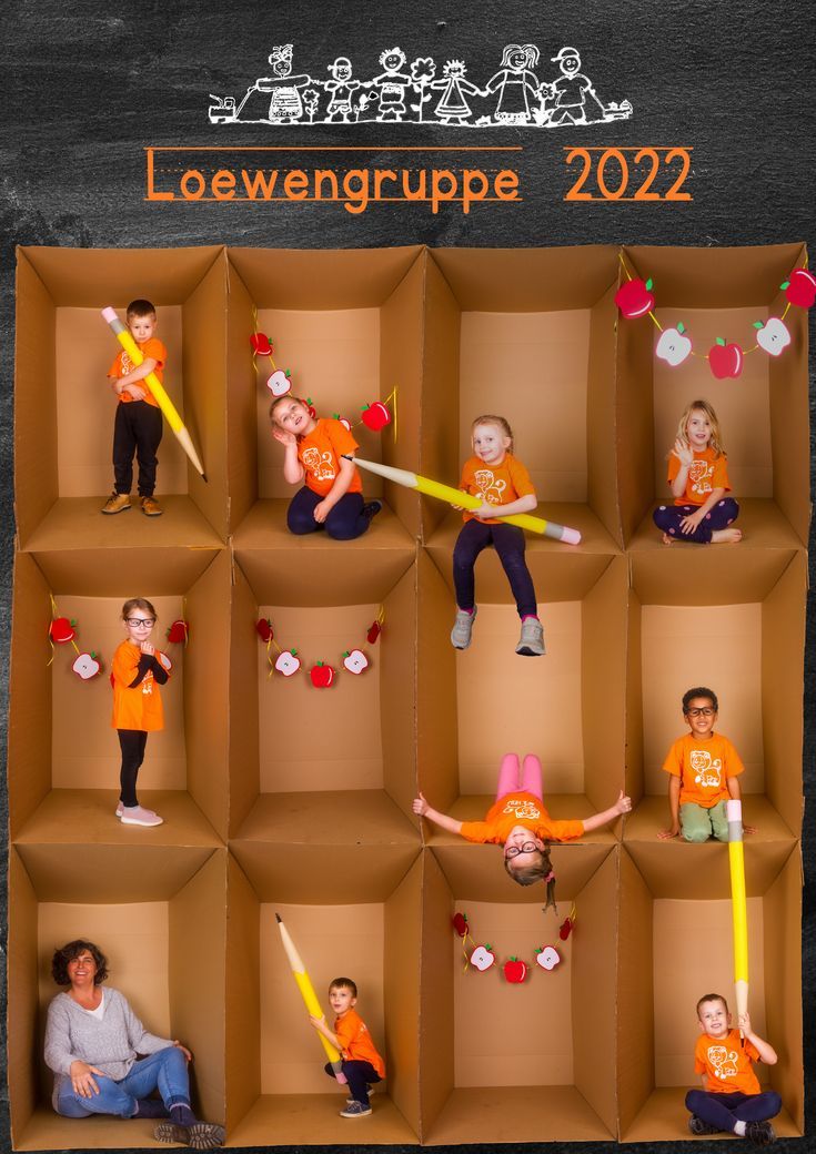 an open cardboard box with pictures of children in it and the words loewengruppe