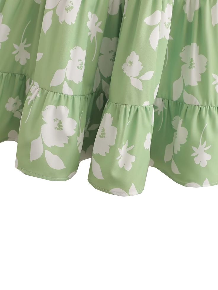 Style: Boho & Vacation Fit: Regular Fabric: Polyester Pattern: Floral Element: Ruffle,Smocked Neckline: Square Neck Sleeve Type: Puff Sleeve Sleeve Length: Short Sleeve Product Type: A Line Dress,Ruffled Dress Occasion: Vacation Dress/Skirt Length: Short Main Composition: Polyester Season: Summer Green Smocked Dress For Spring Day Out, Green Floral Print Smocked Casual Dress, Spring Vacation Smocked Dress With Puff Sleeves, Green Smocked Mini Dress For Spring, Green Smocked Dress With Ruffles For Day Out, Spring Smocked Dress With Tiered Skirt, Green Smocked Dress With Ruffle Hem For Spring, Casual Green V-neck Smocked Dress, Green Floral Print Smocked Beach Dress