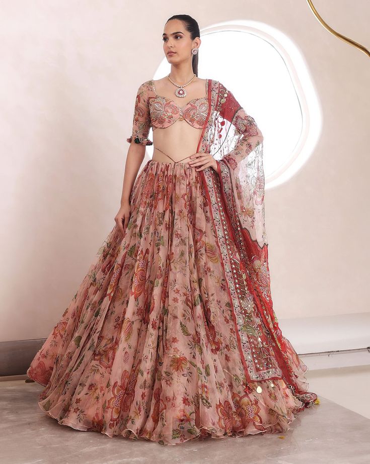 Embroidered Blouse With Lehenga And Dupatta. From Mahima Mahajan's Fida collection. DELIVERY TIMEPlease allow 6-8 weeks for your outfit to arrive. FABRIC DETAILSOrganza Professional cleaning only. Pink Organza Lehenga, Blouse With Lehenga, Mahima Mahajan, Simple Lehenga, Raw Silk Lehenga, Organza Lehenga, Wedding Lehenga Designs, Lehenga Designs Simple, Indian Bride Outfits