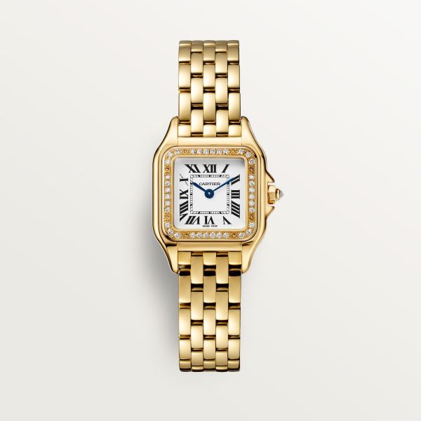 Cartier Yellow Gold Watch With Diamond Hour Markers, Classic Yellow Gold Diamond Watch With Round Dial, Luxury Yellow Gold Diamond Watch For Formal Occasions, Luxury Yellow Gold Diamond Watch With Diamond Accents, Classic Gold Diamond Watch, Luxury Yellow Gold Diamond Watch, Classic Gold Watches With Diamond Accents, Gold Watches With Diamond Accents For Formal Occasions, Formal Yellow Gold Diamond Watch