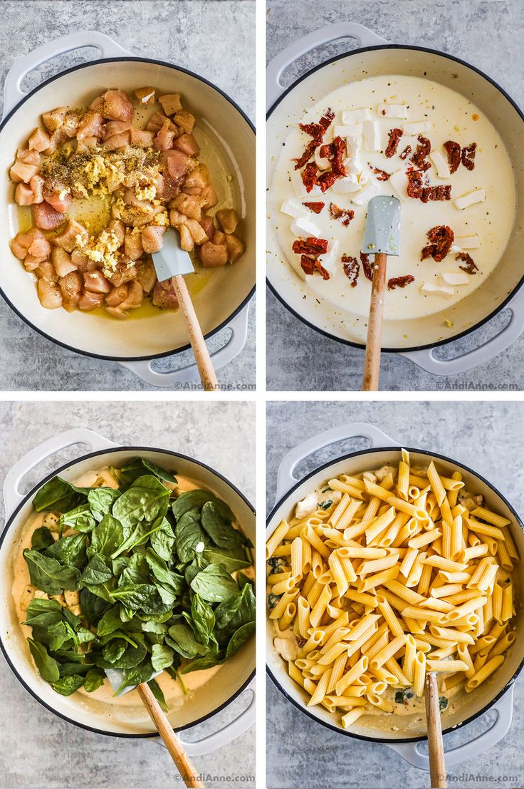 four pictures showing the steps to make pasta