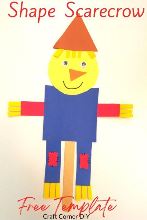 the shape scarecrow craft is made with construction paper