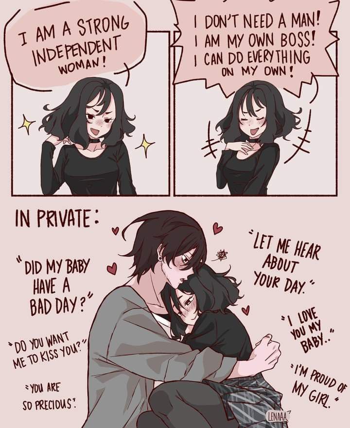 a comic strip with an image of a woman hugging a man's face and the caption that says i am a strong independent woman