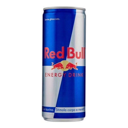 a can of red bull energy drink on a white background