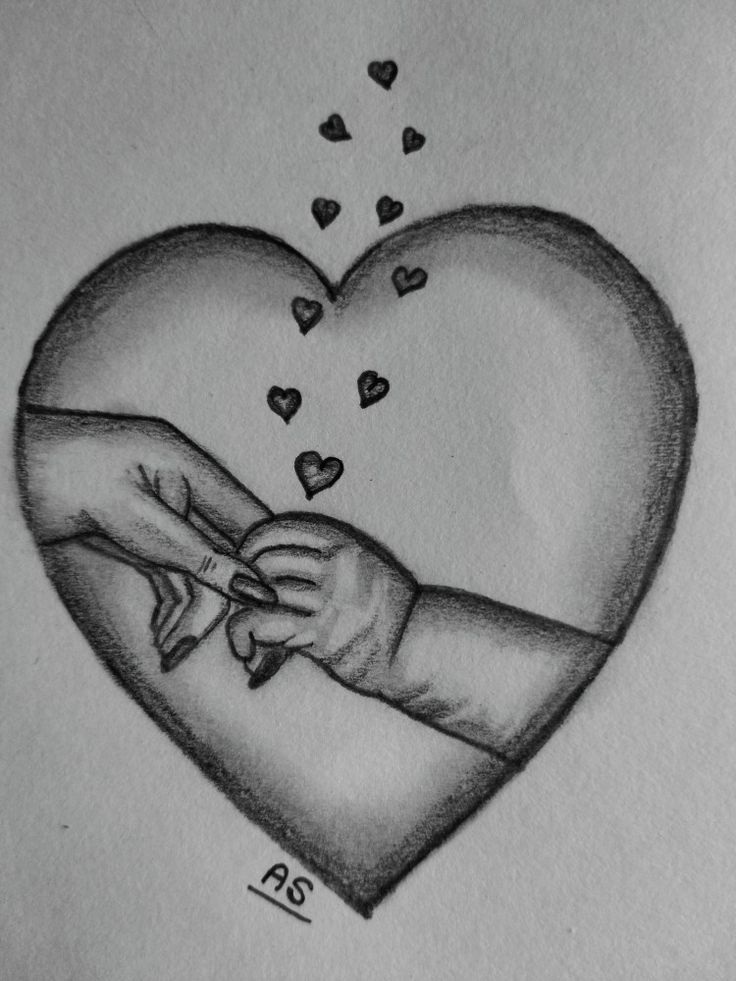 a drawing of two hands touching each other over a heart