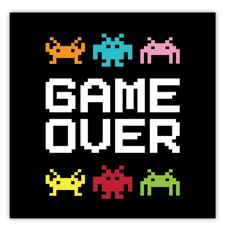 an old school video game poster with the words game over in white letters on a black background