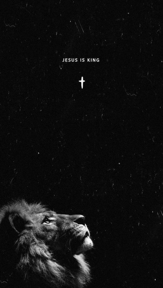 a black and white photo of a lion's face with the words jesus is king above it