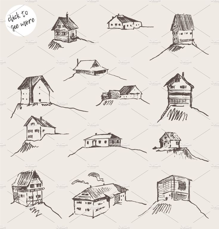 hand drawn houses on the hill