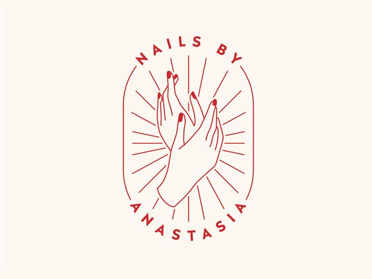 two hands holding each other with the words nails by anastasia on it in red