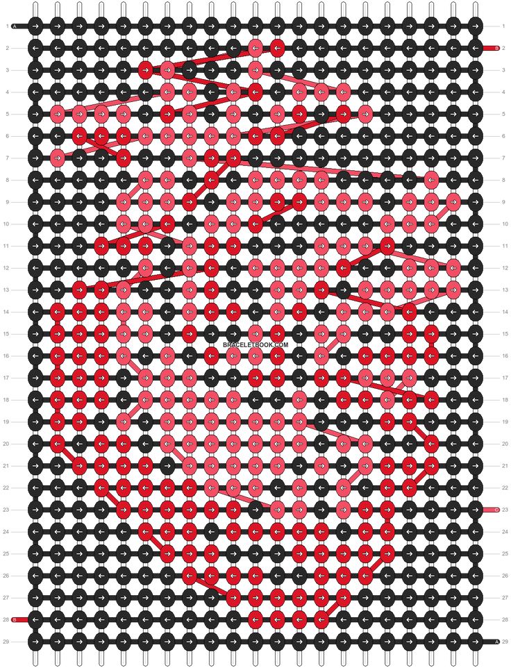 a cross stitch pattern with red and black circles