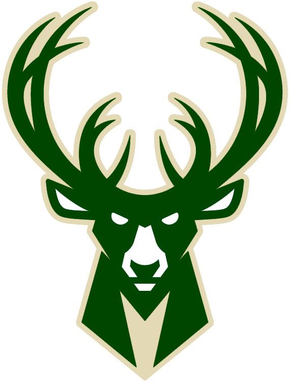 the milwaukee bucks logo is shown in green and white with an antler's head