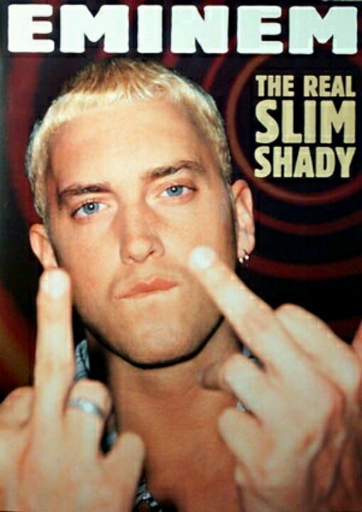 emi emiem the real slim shady album cover with fingers pointing at his face and holding up