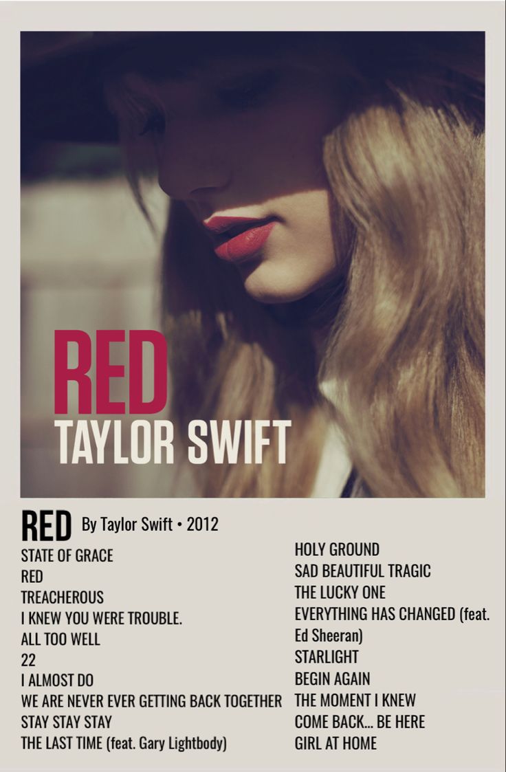 a red taylor swift tour poster with the words,'red taylor swift'in black and white