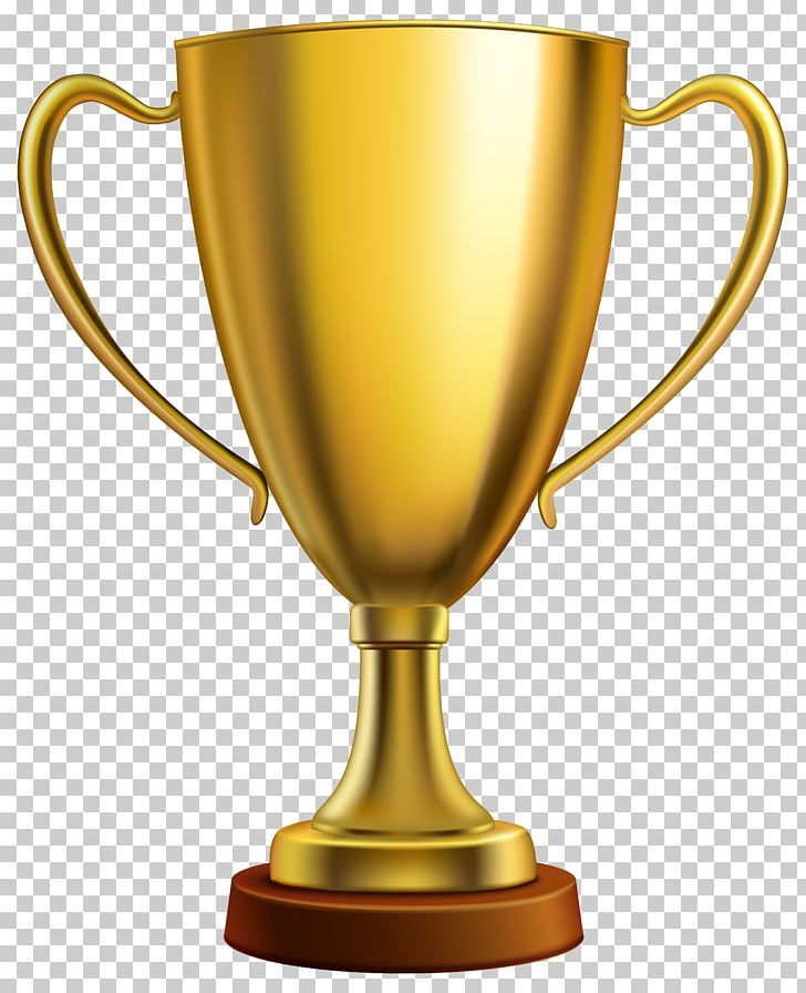 a golden trophy cup on a wooden base