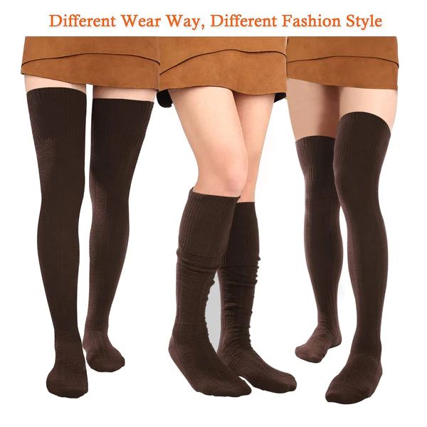 Thigh High Socks Boot Sock Women-Brown Casual Fitted Brown Tights, Solid Knee-high Socks For Fall, Brown Socks For Fall Stocking Stuffer, Brown Thigh High Stretch Legwear, Brown Stretch Thigh High Legwear, Brown Stretch Thigh-high Legwear, Trendy Over-the-knee Fall Socks, Casual Thigh High Hosiery For Fall, Casual Thigh-high Hosiery For Fall