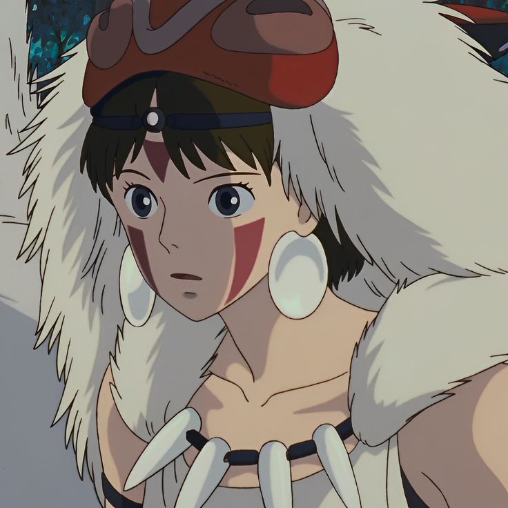 an anime character with big white ears and fur on her head, looking at the camera