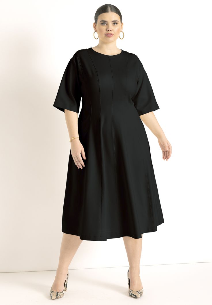 Seam Detail Ponte Work Dress Lunch Dresses, Midi Dress Work, Plus Size Workwear, Dress For Work, Simple Black Dress, Ponte Dress, Work Dress, Date Night Dresses, Dress 16