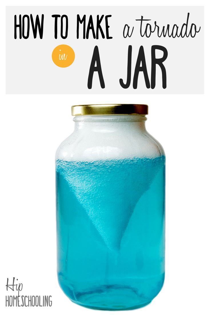 a jar filled with blue liquid and the words how to make a tornado in it