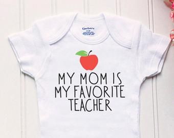 Teacher onesie | Etsy Teacher Onesie, My Favourite Teacher, Custom Baby Onesies, New Teacher Gifts, Baby Advice, Take Home Outfit, Funny Baby Onesies, Cricut Joy, Baby Boy Onesies