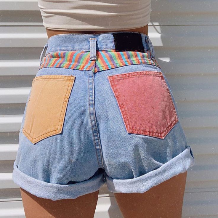 Kawaii Shorts, Striped Denim, Fashion Bottoms, Painted Jeans, Cute Pants, Vintage Patchwork, Painted Denim, Mode Casual, Painted Clothes