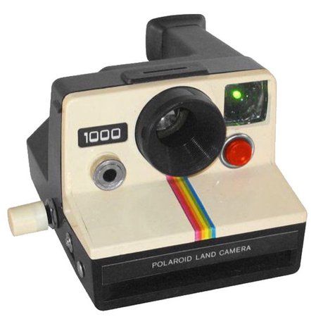 an old fashioned polaroid camera with the lens facing up and rainbow light coming out