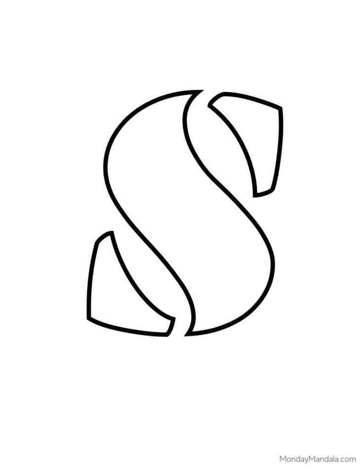 the letter s is made up of curved lines and has a black outline on it