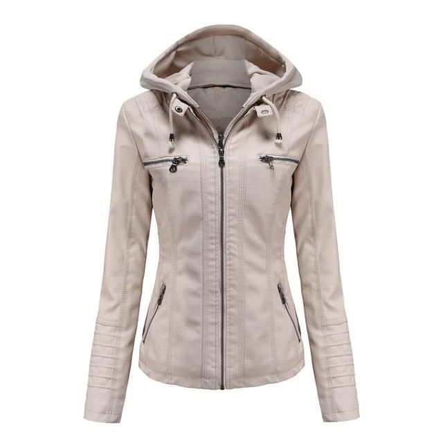 Shenandoah Womens Faux Leather Hooded Jacket-Womens Faux Leather Jacket-Inland Leather Co-Beige-XXL-Inland Leather Co. Faux Leather Jacket Women, Gloves Fashion, Leather Jacket With Hood, Pu Leather Jacket, Edgy Chic, Vegan Leather Jacket, Jacket With Hood, Leather Motorcycle Jacket, Winter Jackets Women