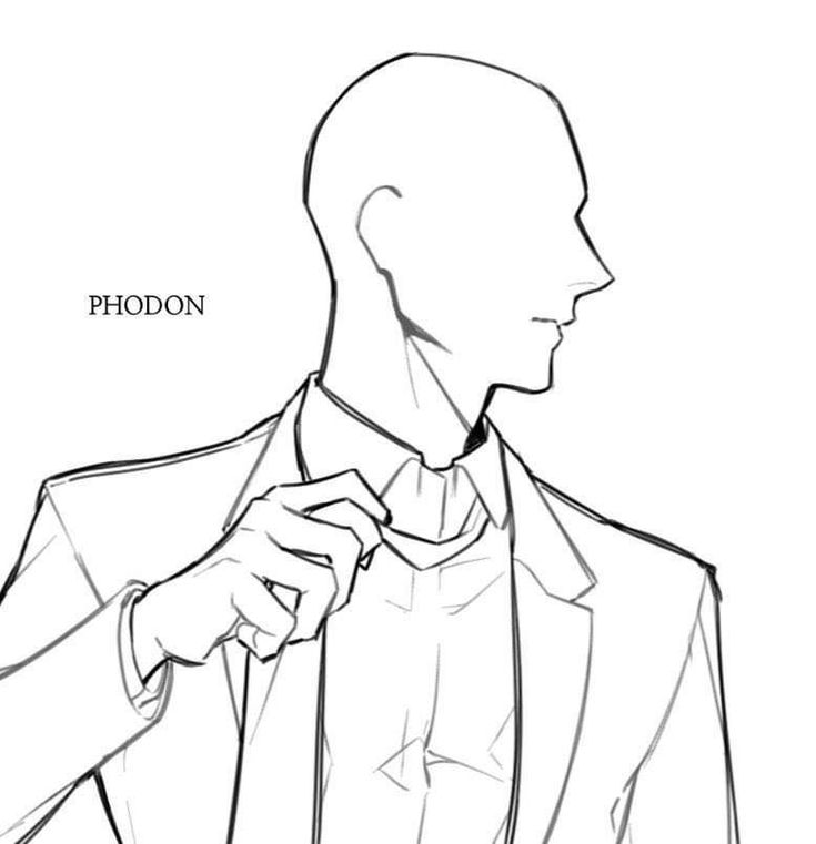 a drawing of a man in a suit tying his tie