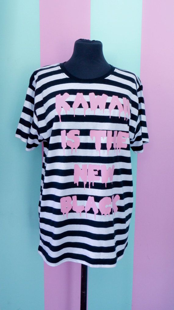 Kawaii is the new black T-Shirt by MademoiselleOpossum on Etsy Pastel Goth Masculine, Emo Black T-shirt With Graphic Design, Black Punk T-shirt With Slogan, Edgy Black T-shirt With Funny Print, White Emo T-shirt For Streetwear, White Emo T-shirt For Alternative Fashion, White Emo Style T-shirt For Streetwear, Edgy Black Slogan T-shirt, Harajuku Black Graphic Print T-shirt