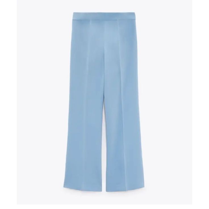 High-Waist Trousers Made Of A Viscose Blend Fabric. Flared Hem. Invisible Side Zip Fastening. Outer Shell 80% Polyester 18% Viscose 2% Elastane Elegant Light Blue Bottoms For Spring, Chic High Waist Light Blue Wide Leg Pants, Chic High-waisted Light Blue Bottoms, Chic Light Blue Straight Leg Bottoms, Chic High Waist Light Blue Bottoms, Chic Light Blue Straight Leg Pants, Chic Light Blue High-waisted Bottoms, Elegant Light Blue Pants For Summer, Elegant Light Blue Pants For Spring