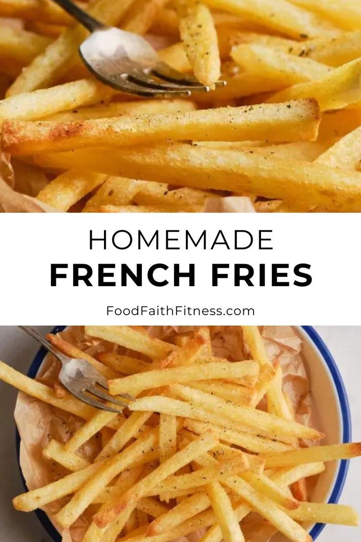 homemade french fries in a blue and white bowl