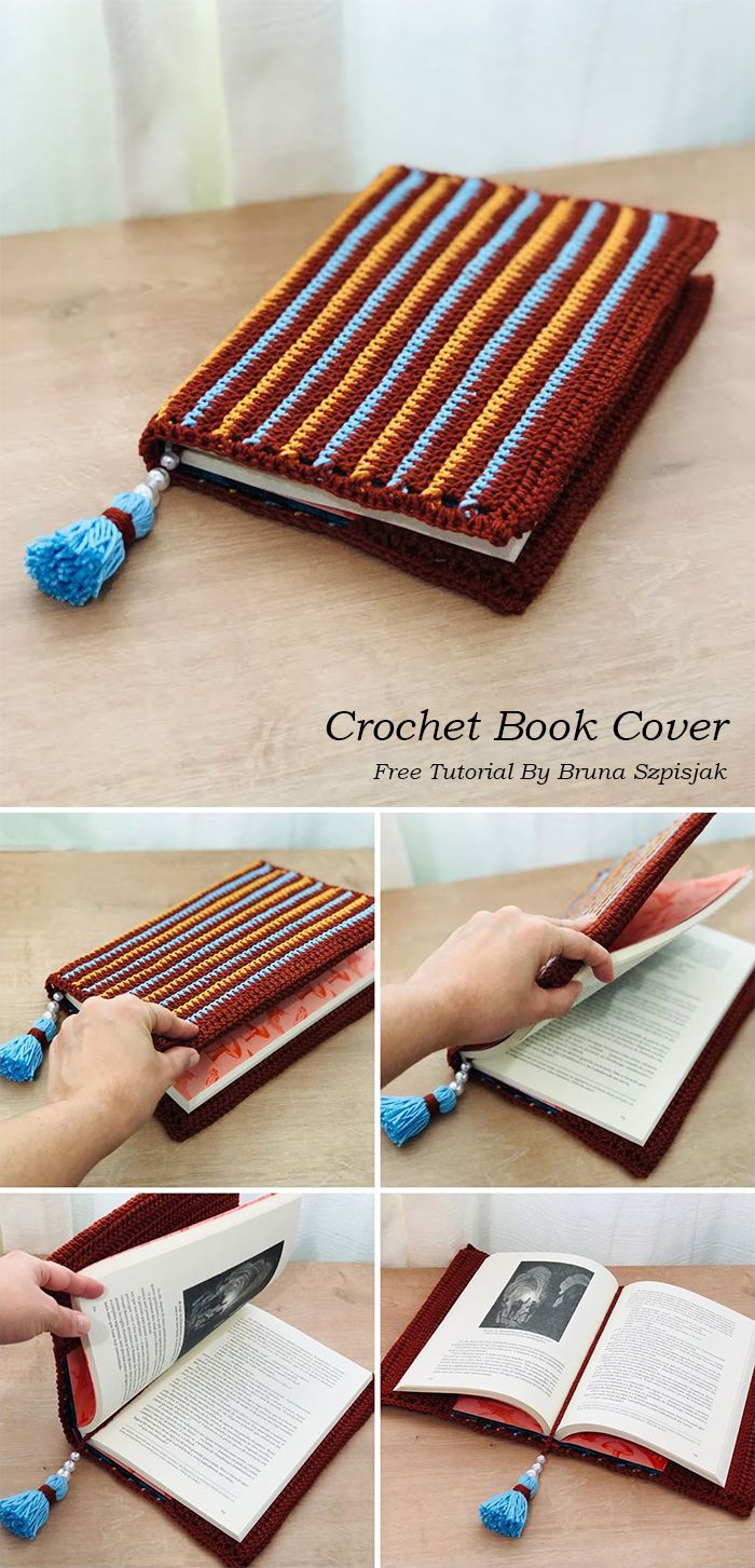 the instructions for how to make a crochet book cover with tassels