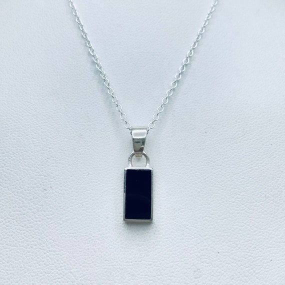 Onyx and Sterling Rectangle Pendant | Etsy Industrial Necklace, Blue Gemstone Necklace, Tiny Jewelry, Lapis Jewelry, Cherry Quartz, Rhinestone Statement Necklace, Rectangle Pendant, Heart Pendants, Jewelry Blue