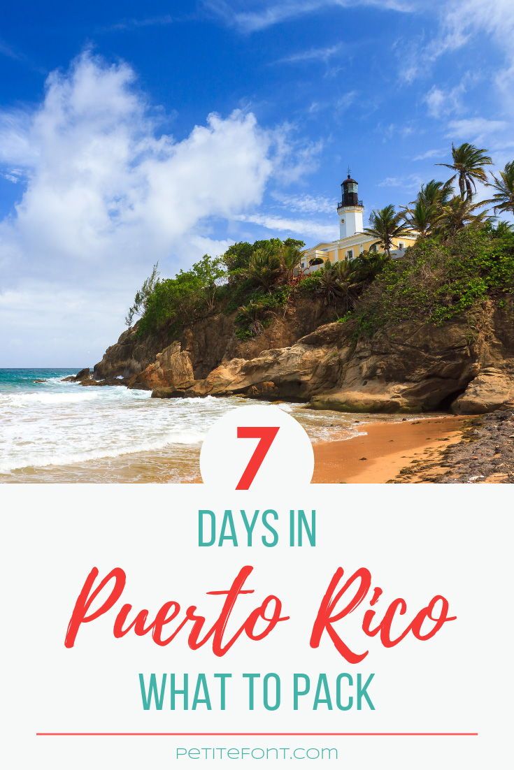 the beach with text that reads 7 days in puerto rico what to pack