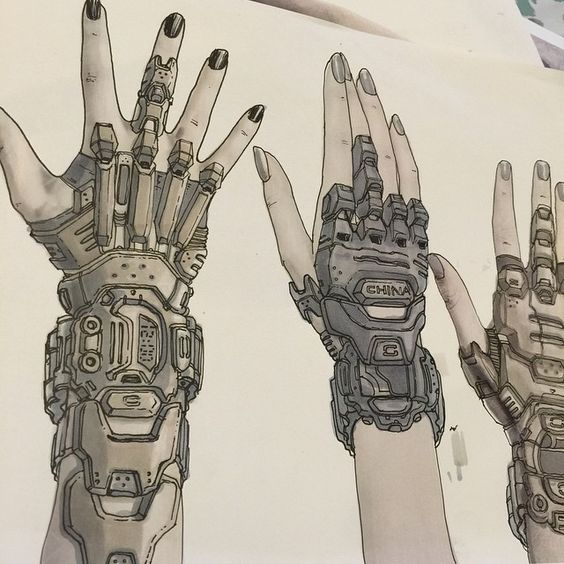 three hands are shown with different designs on them