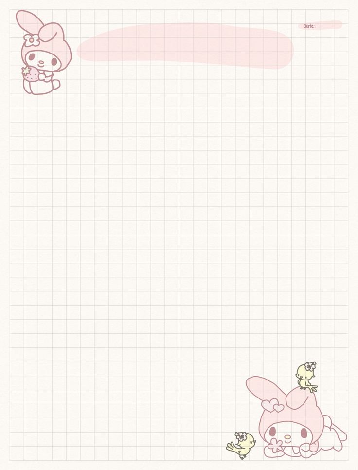 an image of a pink bunny and her chicklings on a grid paper background with space for text